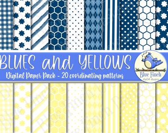 Blues and Yellows Digital Paper Set