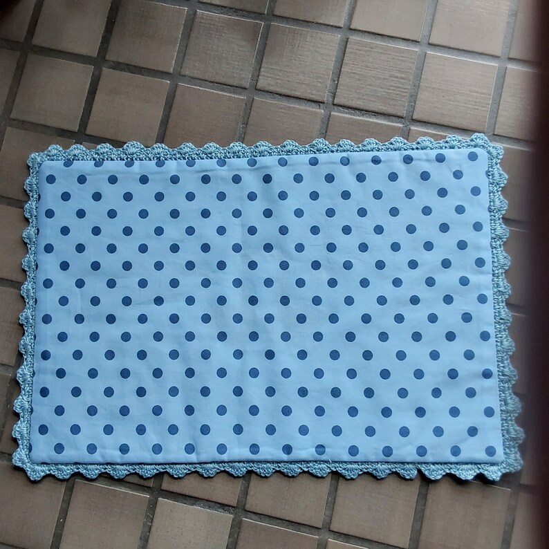 Blanket with crochet edge made of cotton in blue image 5
