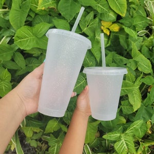 Clear Glitter Plastic Reusable Cold Cup, 24 Oz & 16 Oz, Single Cups 