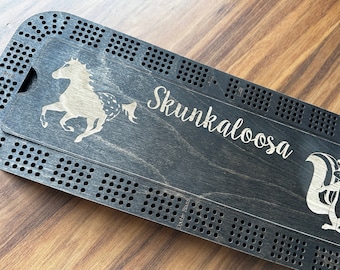 Personalized Wood Cribbage Board with Card & Peg Storage - 4 Player