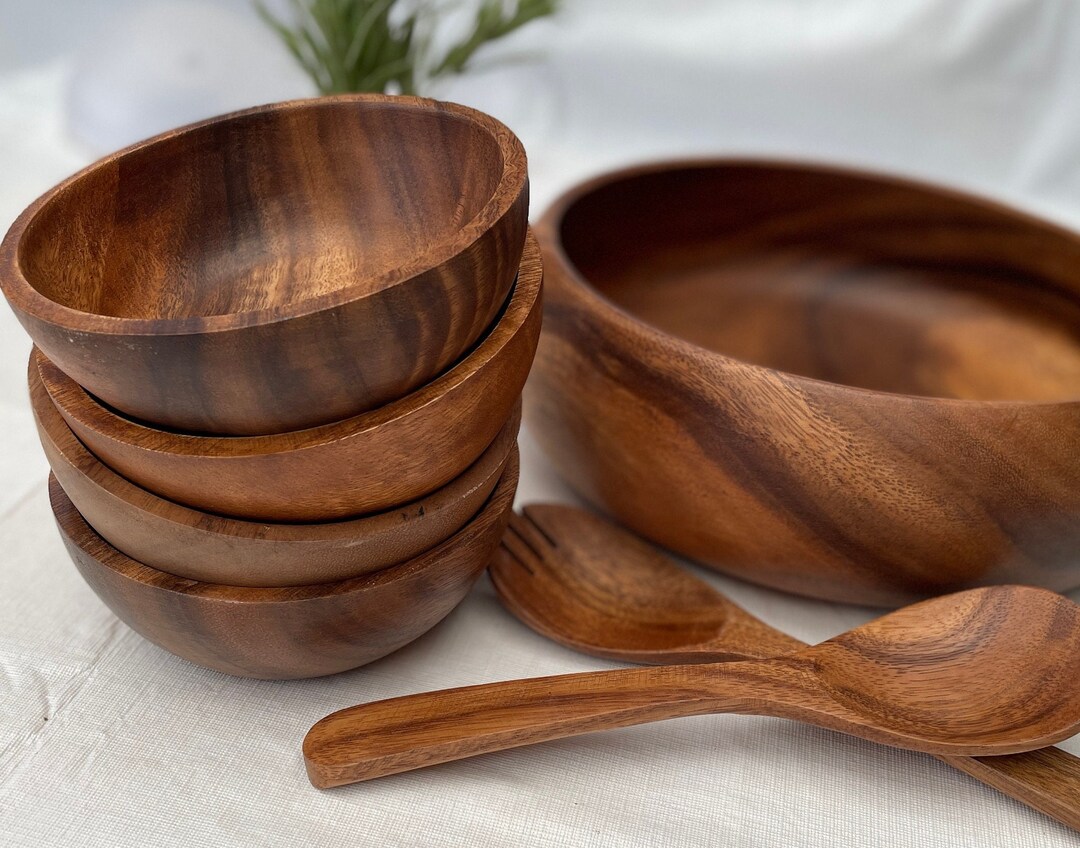 7 Piece Acacia Salad Bowl Set Acacia Wood Bowl dinner Bowl Etsy