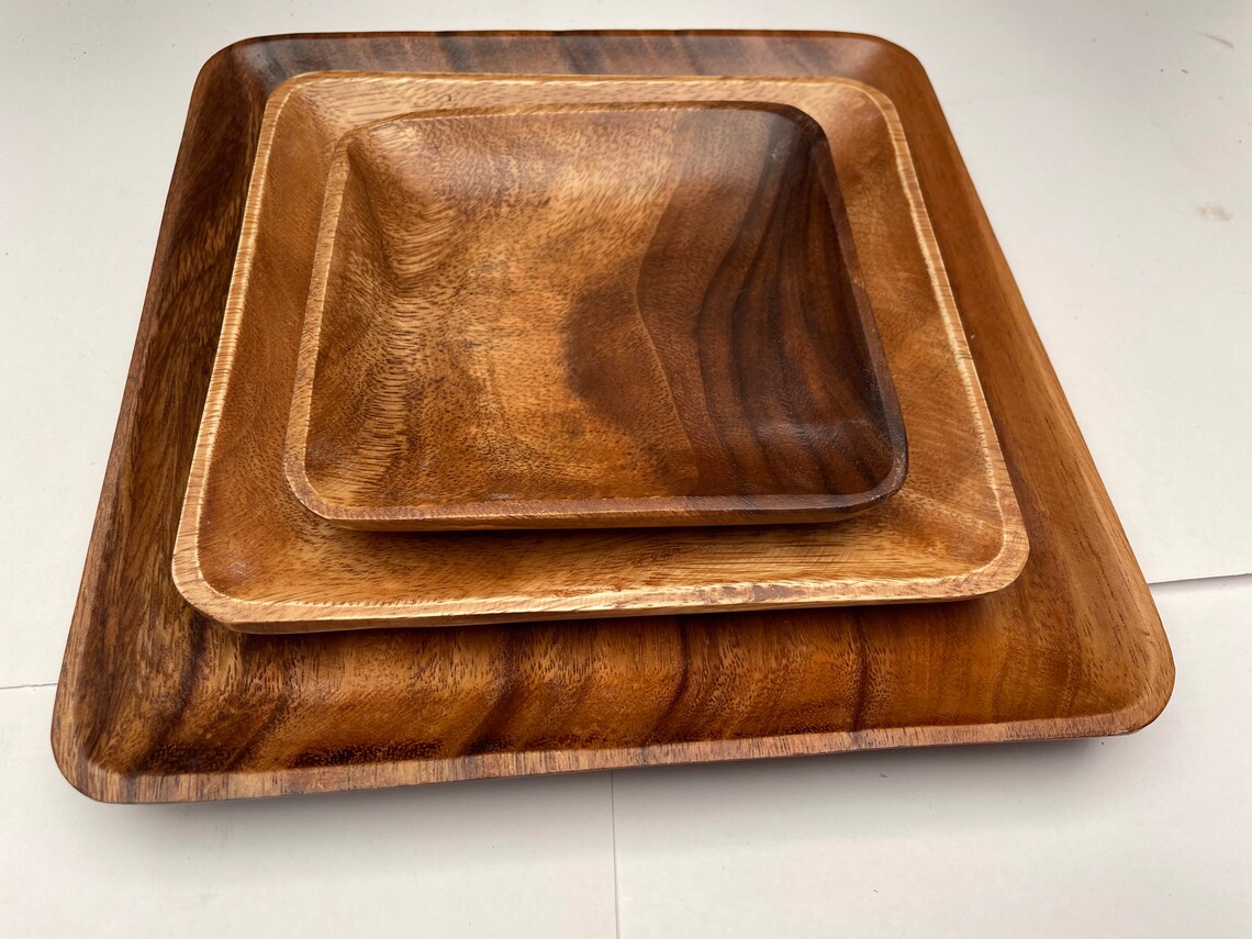 Acacia wood square plates set of square wood plates luxury Etsy