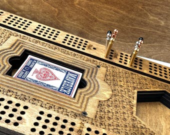 Extra Large Personalized Cribbage Board with Storage & Custom Engraving, 24” X 9.5” wide
