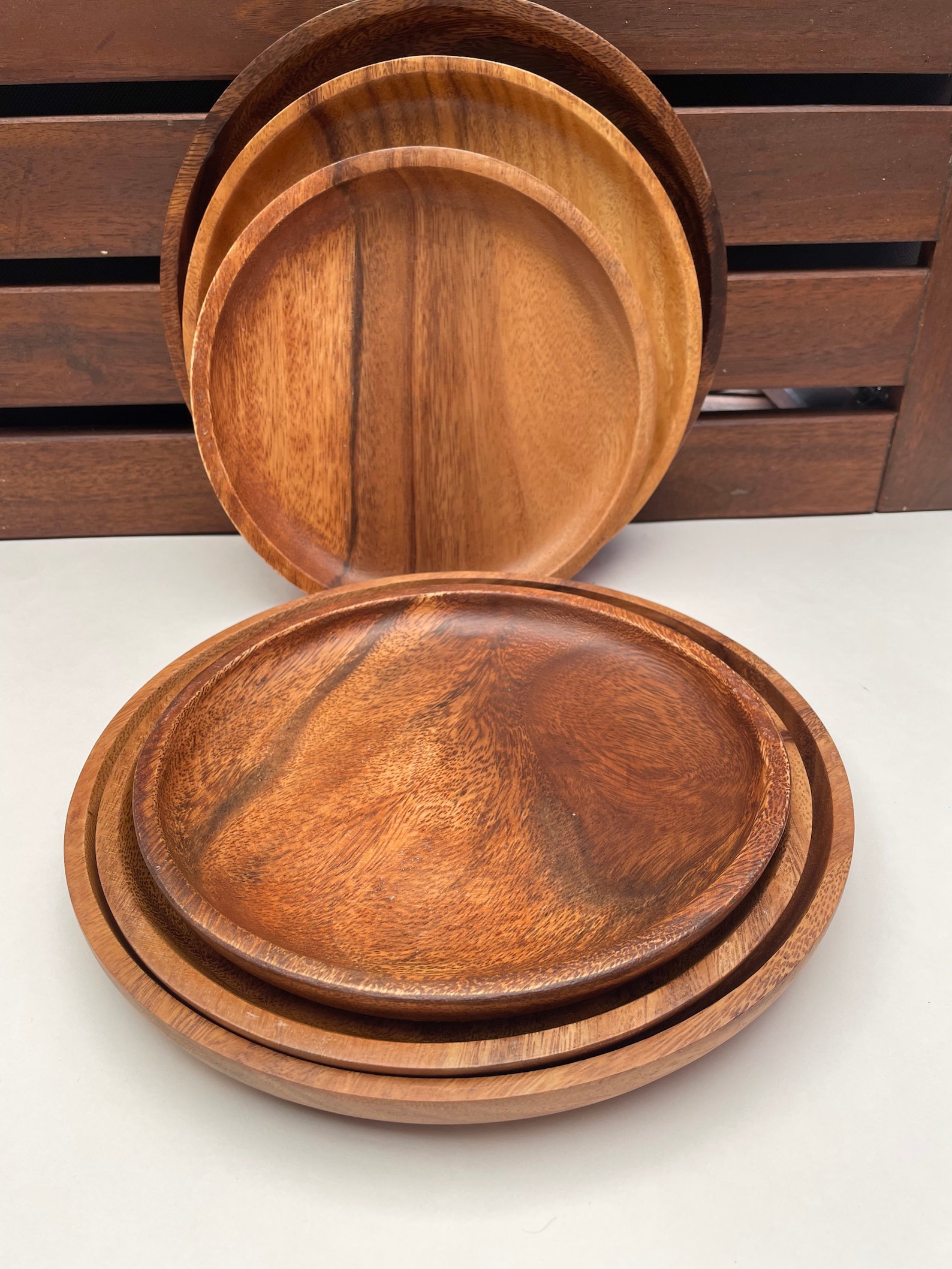 Platos redondos de madera de acacia vajilla de madera juego Etsy