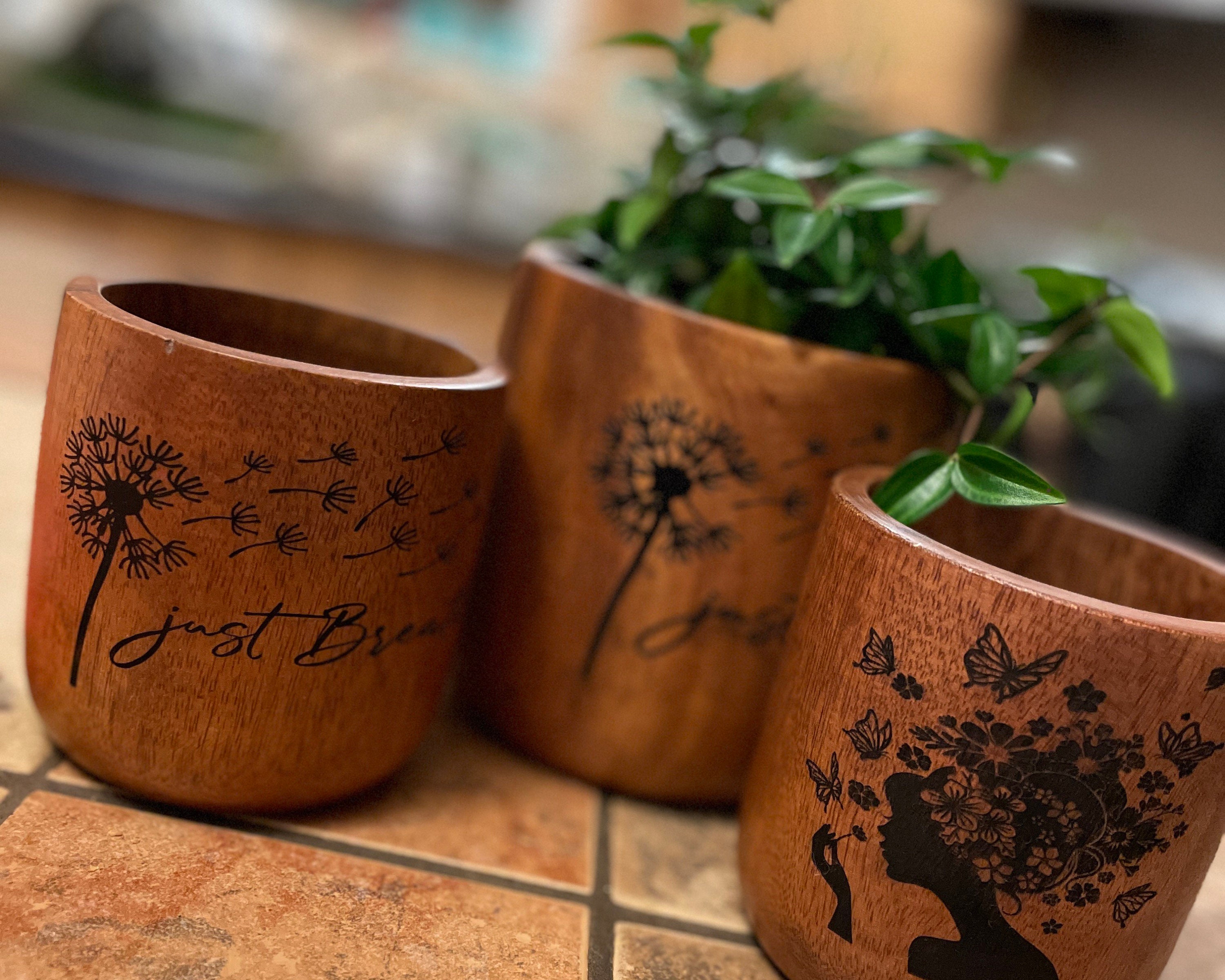 Acacia Wood Pots, Plant Pots,Organizer, Wooden utensil Holder,Personalized