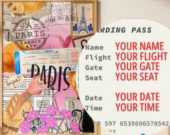 Custom Paris Boarding Pass Wall Art | Personalized Travel Collage Printable | Romantic Trip Memory Gift | Digital Download