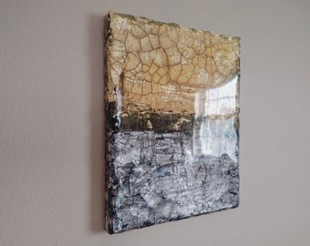 Gold and Silver Abstract Resin Art, Metallic Painting on Canvas
