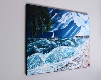 Beach Painting on Canvas Original Art - Ocean Landscape Painting - Acrylic Painting - Beach Lover Art Gift