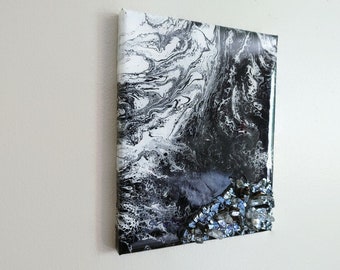 Black and White Crystal Resin Painting on 8x10 Canvas