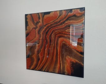 Copper Gold and Brown Abstract Resin Painting on 12x12" Stretched Canvas