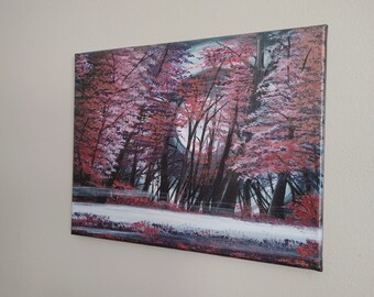 Moonlit Forest Landscape Painting on 11x14" Stretched Canvas