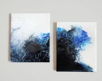 Blue and Black Abstract Resin Painting Canvas Set