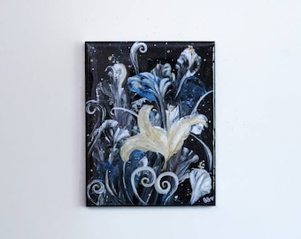 Black and Gold Abstract Lily Art on 11x14" Canvas