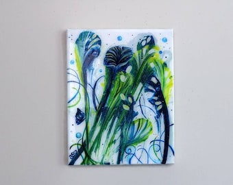 Blue Flower Abstract Painting on 11x14" Stretched Canvas