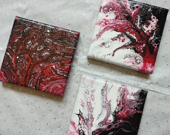Black and Red Mini Art Set - Original Paintings on Canvas