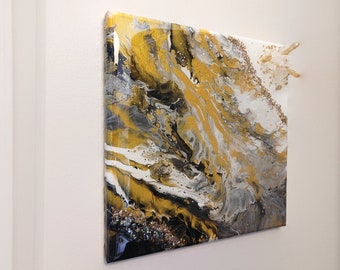 Black Gold Resin Geode Painting, Sunstone Crystal Textured Wall Art