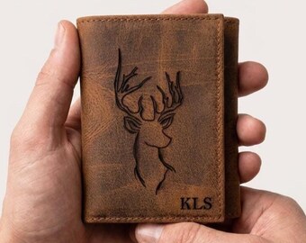 Personalized wallet men, fathers day wallet gift, mens wallet engraved, mens wallet with deer, wallet for dad, mens wallet personalized