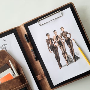 GIFT FOR HIM Custom Name Engraved Portfolio Clipboard Brown Leather Document Holder A4 Size Folio Personalized Business Gifts for Him