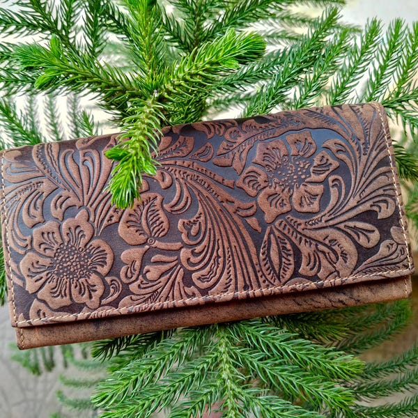 leather wallet women boho womens western wallet, embossed leather wallet, ladies wallet, floral leather wallet slim women wallet mini wallet