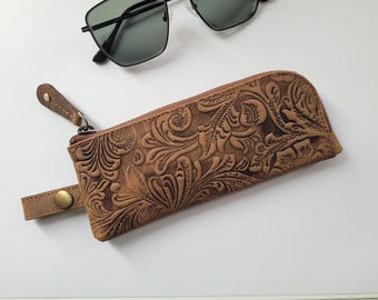 Leather Glasses Case, Reading Glasses Case,Pencil Case, Leather Sunglass, Case Leather, Brown Leather Glasses Case