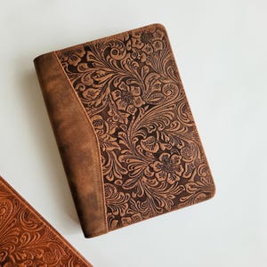 Genuine Leather Portfolio for Women, A5 Journal Cover, Jr Legal Embossed Real Leather Padfolio Gift For Her Gift For Artist Birthday Gift