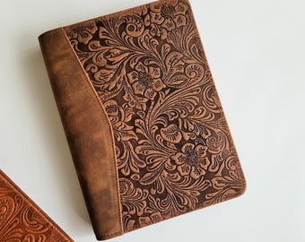Genuine Leather Portfolio for Women, A5 Journal Cover, Jr Legal Embossed Real Leather Padfolio Gift For Her Gift For Artist Birthday Gift