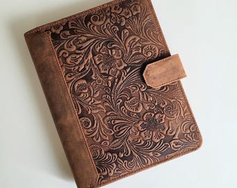 Personalized A5 Size Leather Refillable Planner Binder, travelers Journal, sketchbook, Distressed tooled Leather Gift For Her, Mothers Day