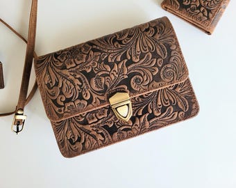 Leather Crossbody Bag For Women with Detachable Strap, Mini Shoulder Bag Travel Purse, Leather Handbag with Antique Brass Hardware