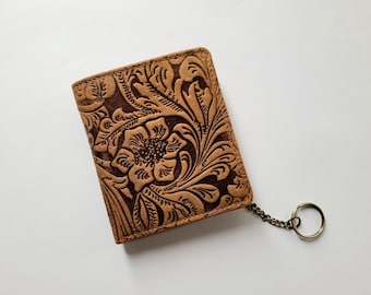 handmade Leather credit Card Holder, Wallet Keychain, Leather Coin Purse, Card Holder Keychain, Slim Wallet, Leather Keyring Unisex