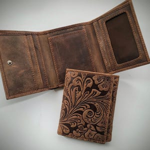 leather wallet women boho womens western wallet, embossed leather wallet, ladies wallet, floral leather wallet slim women wallet mini wallet Small Trifold Wallet