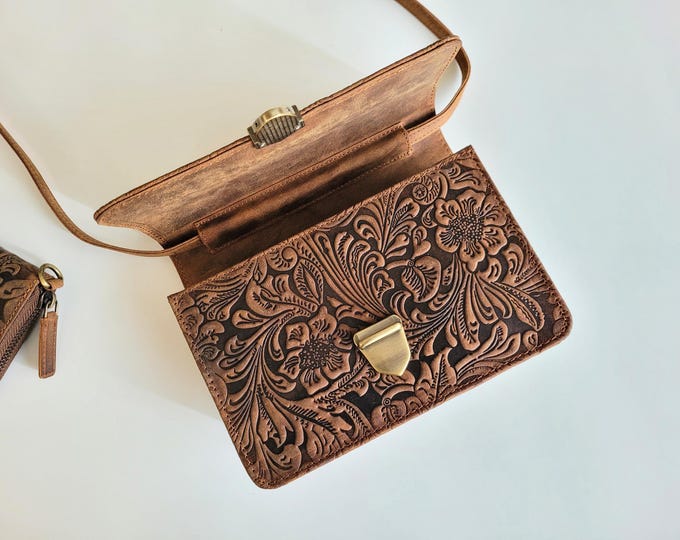 Women's Designer Hand Tooled Carving Leather Handbag Real Genuine Leather Bag Bohemian Bags Beautiful Designer Bags
