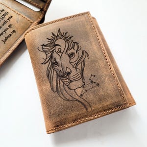 Cartera de cuero para hombre, Cartera para hombre, Cartera de león, Cartera de cuero, Cartera delgada, De regreso a la escuela, Cartera de cuero para hombre, Cartera triple, Regalo de leo