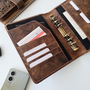 6 Ring Binder A5 Leather Notebook Cover Leather Planner Paper Organizer Cover Brown Planner A5/A6 6 Ring Leather binder A5 Travel Gift
