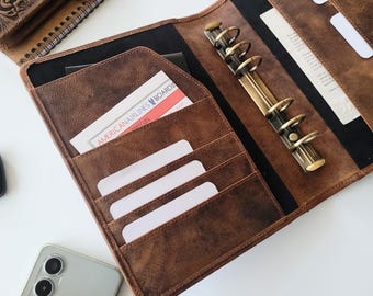 Personalized Genuine Leather A5 Diary Planner Notebook, Custom Handmade Leather Journal Notebook, A5 Ring Binder Organizer Agenda