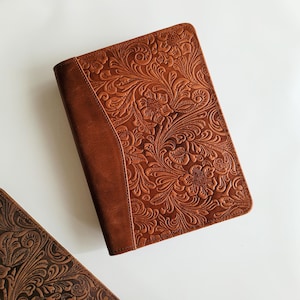 Genuine Leather Portfolio for Women, A5 Journal Cover, Jr Legal Embossed Real Leather Padfolio Gift For Her Gift For Artist Birthday Gift