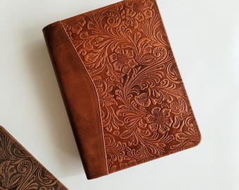 Genuine Leather Portfolio for Women, A5 Journal Cover, Jr Legal Embossed Real Leather Padfolio Gift For Her Gift For Artist Birthday Gift