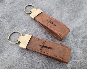 Personalized Leather Keychain. Custom Leather Keychain. Monogrammed Leather Keychain. Unique Leather Keychain. Engraved Leather Keychain