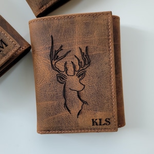 Portefeuille personnalisé à trois volets, portefeuille en cuir gravé chasse au cerf, portefeuille fait main pour homme, portefeuille spécial homme, cadeau pour lui