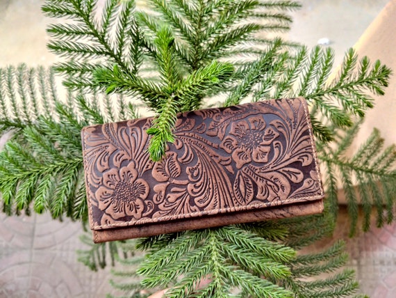Leather Long Wallet, Women Wallets, Brown Wallet, Leather Carved Wallet, Handmade Long Wallet, Anniversary Gifts For Her, Gifts For Moms