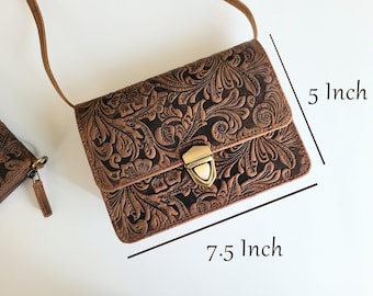 Sac à main en cuir sculpté sculpté à la main pour femme Sac en cuir véritable véritable Sacs bohèmes Beaux sacs de créateur