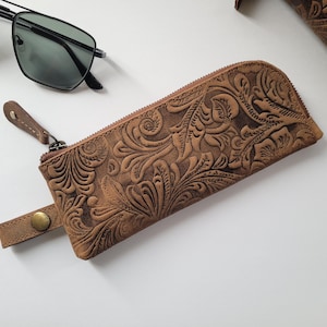 Leather Glasses Case, Reading Glasses Case,Pencil Case, Leather Sunglass, Case Leather, Brown Leather Glasses Case