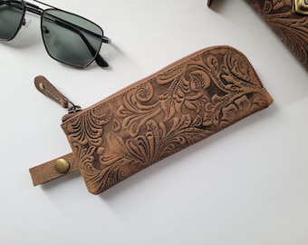 Leather Glasses Case, Reading Glasses Case,Pencil Case, Leather Sunglass, Case Leather, Brown Leather Glasses Case