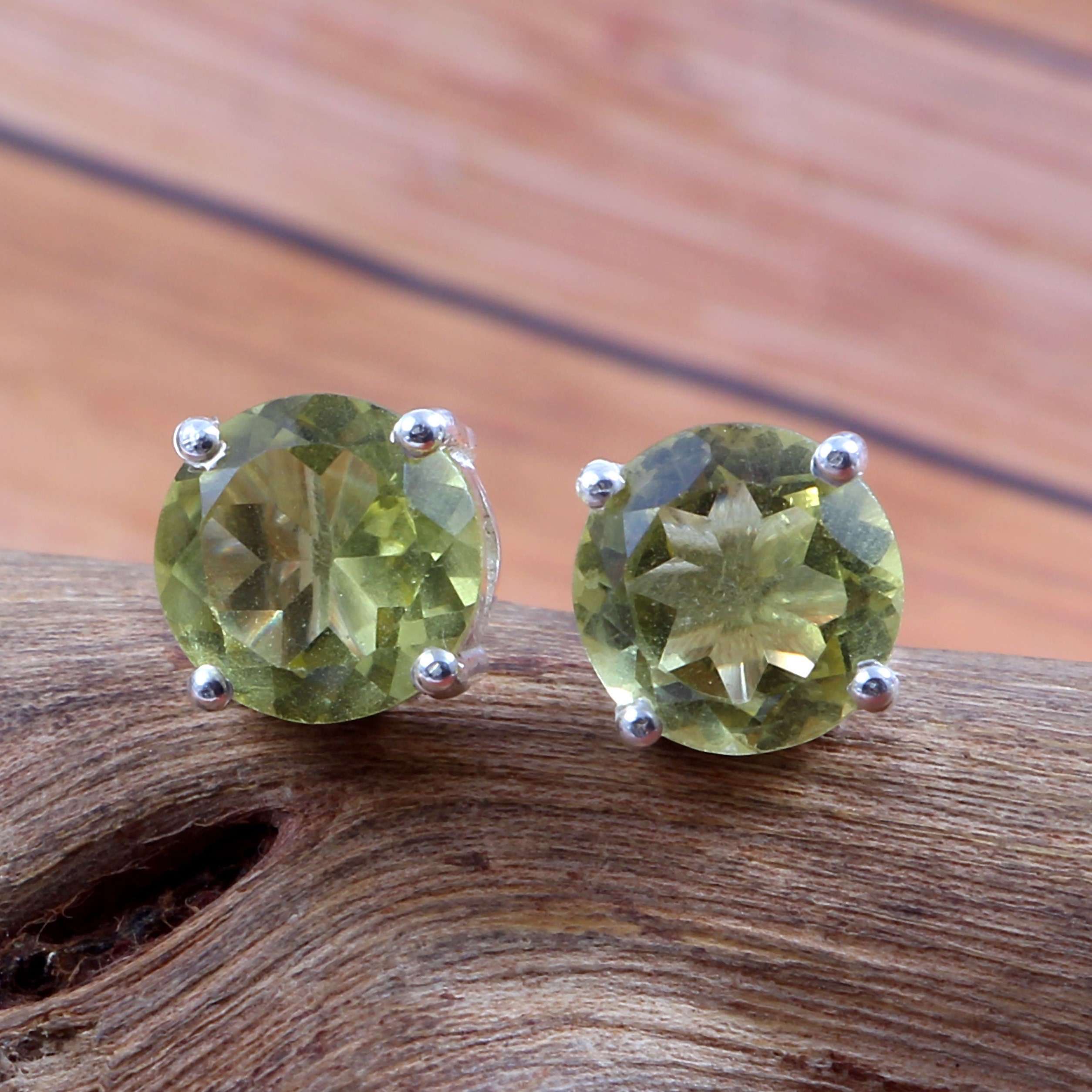 Natural Green Amethyst Stud Earrings, Dainty Minimalist Earrings, 18k
