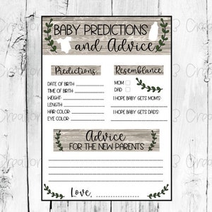 Rustieke kaart met voorspellingen voor baby's/digitale download/kaart met voorspellingen voor babygroen/afdrukbare pdf/kaart met voorspellingen voor baby's