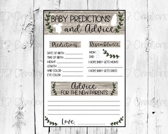 Rustic Baby Predictions Card / Digital Download / Baby Greenery Predictions Card / Printable PDF / Baby Predictions Card