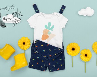 Sweet Mint Carrot Onesie® | Organic Vegetable Baby Onesie® | Veggie Infant Apparel | Abstract Shapes Baby Clothes | Gender Neutral Baby Gift