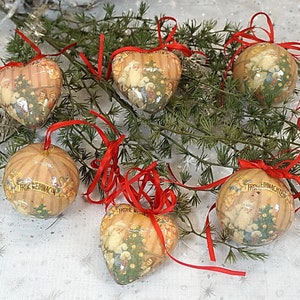 6 palline nostalgiche, palline di Natale, decorazioni per l&#39;albero di Natale, decorazioni per l&#39;albero di Natale, decorazioni per l&#39;albero, ornamenti - plastica + carta