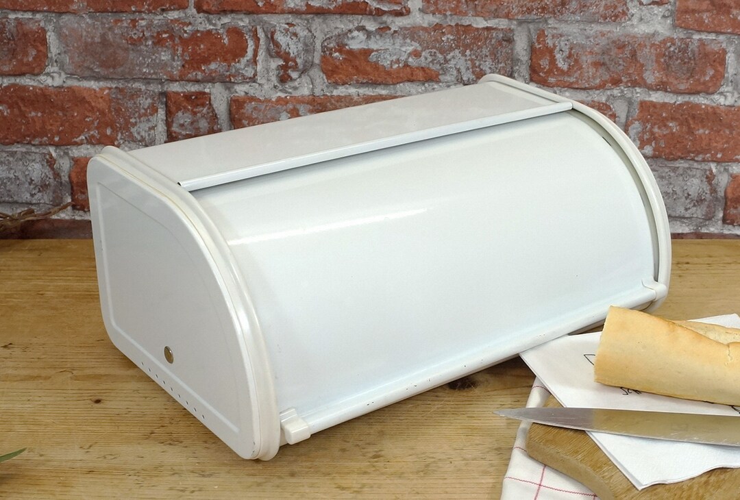 Bread Box, Bread Drum, Lunch Box, Bread Box Made of Metal, White 80s Etsy