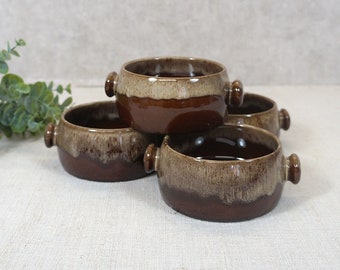 4 Suppentassen - 80er Jahre - Keramik, braun
