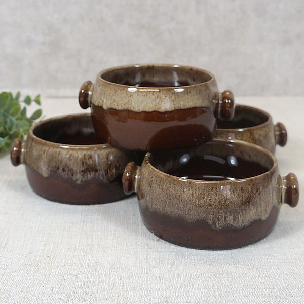 4 Suppentassen - 80er Jahre - Keramik, braun